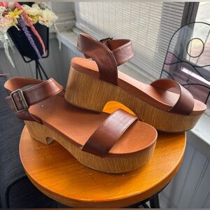 Seven Dials Women’s Brown Platform Sandals - Leather Look Straps